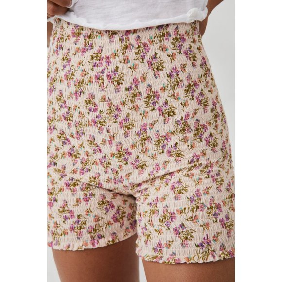FREE PEOPLE FP One Maia Smocked Shorts / Pink Combo - Picture 8 of 10